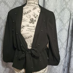 Tie front top with pearls